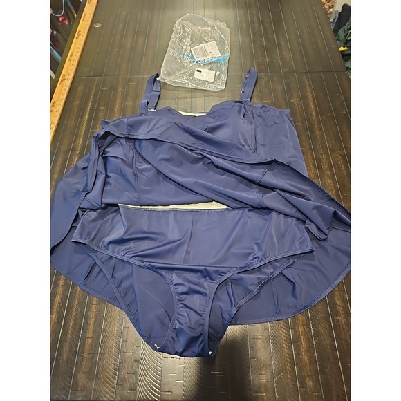 Swim 365 Women Dark Blue One Piece Swim Dress Suit Swimwear Plus Size 34 - Picture 3 of 8